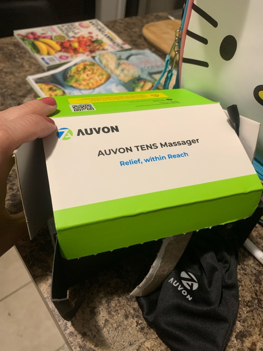 Auvon TENS Massager - White & Lime Green Box